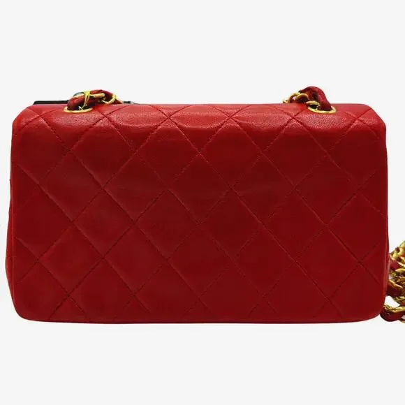 Vintage Red Chanel Lambskin Leather Small Single Flap with 24k gold-plated HW - Picture 8 of 15